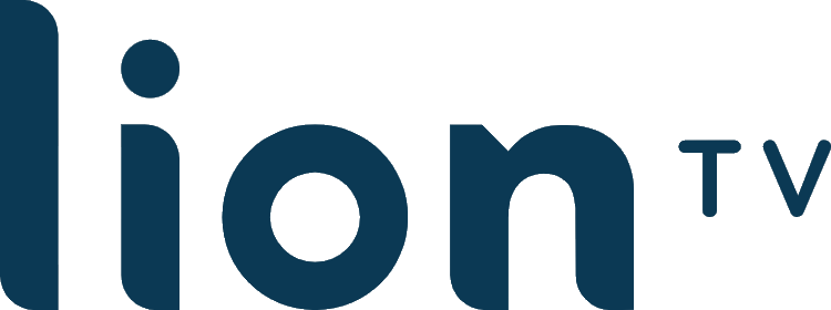The image displays the text 'lion tv' in lowercase with a dark blue color.