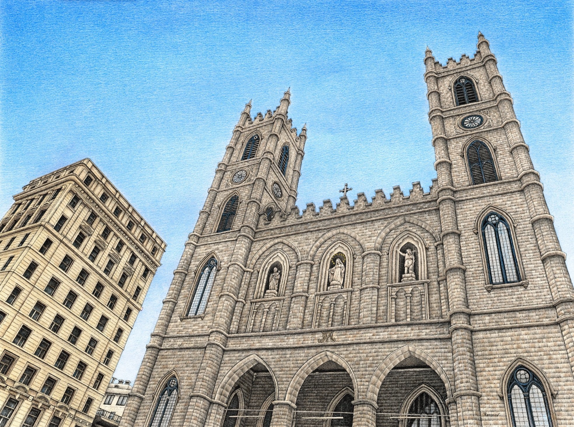 Realistic drawing of a church