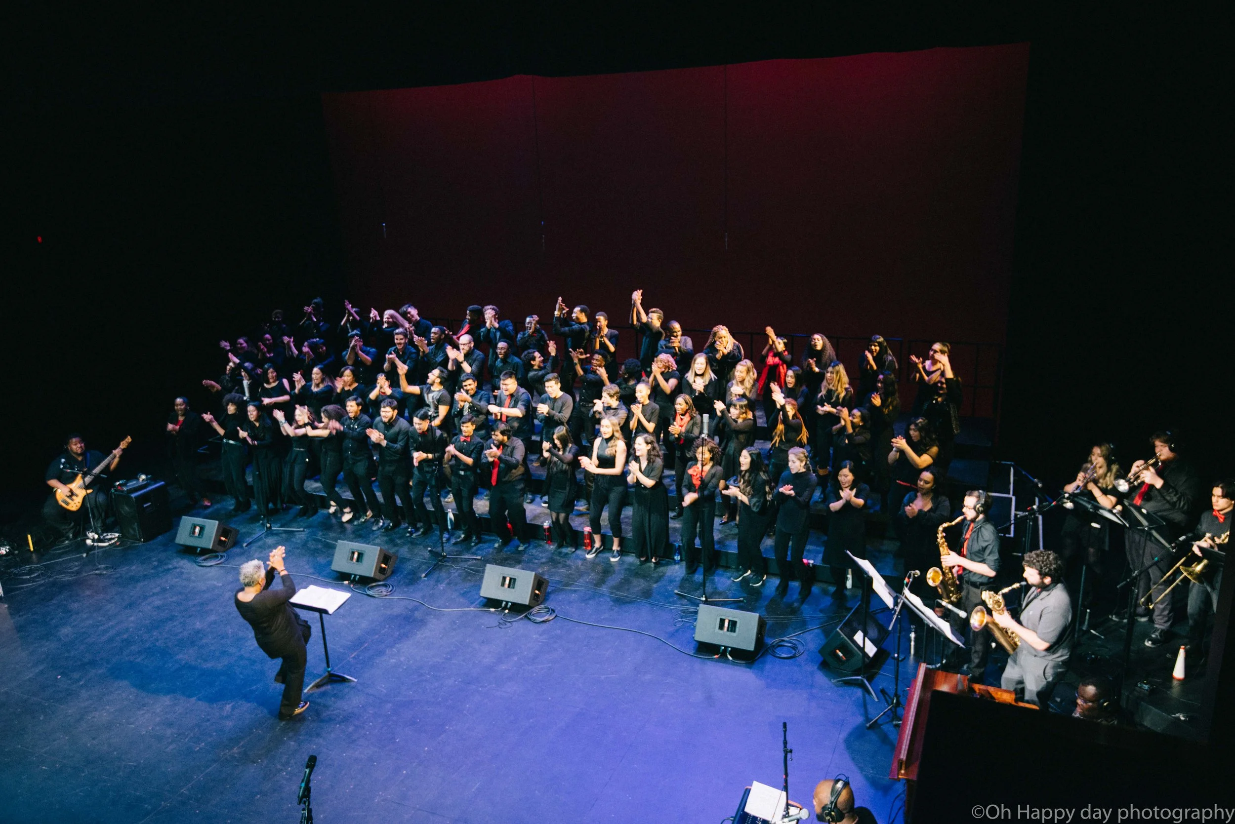 Students participating in a gospel music choir led by Karen Burke at York University
