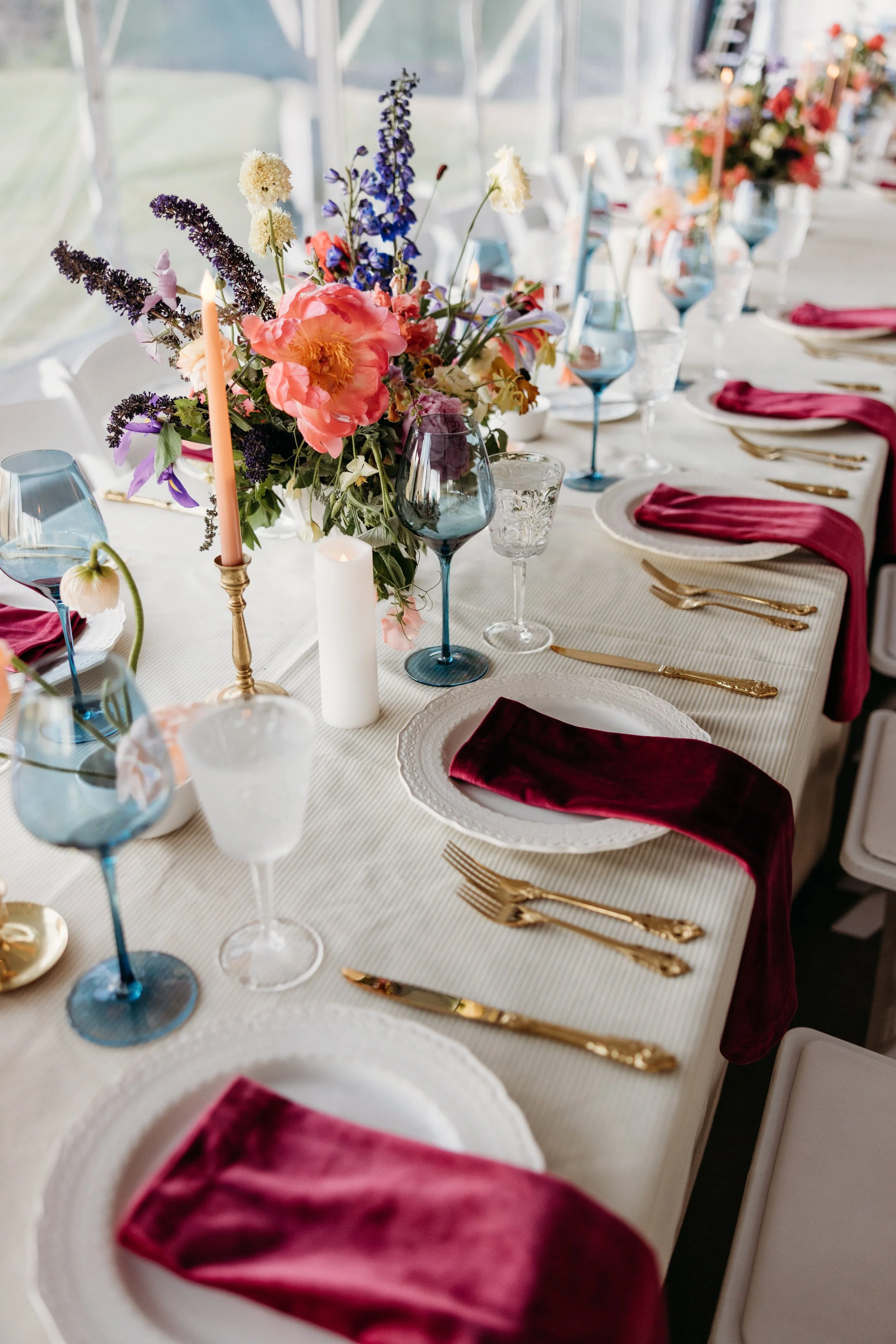 Colorful wedding table set up.
