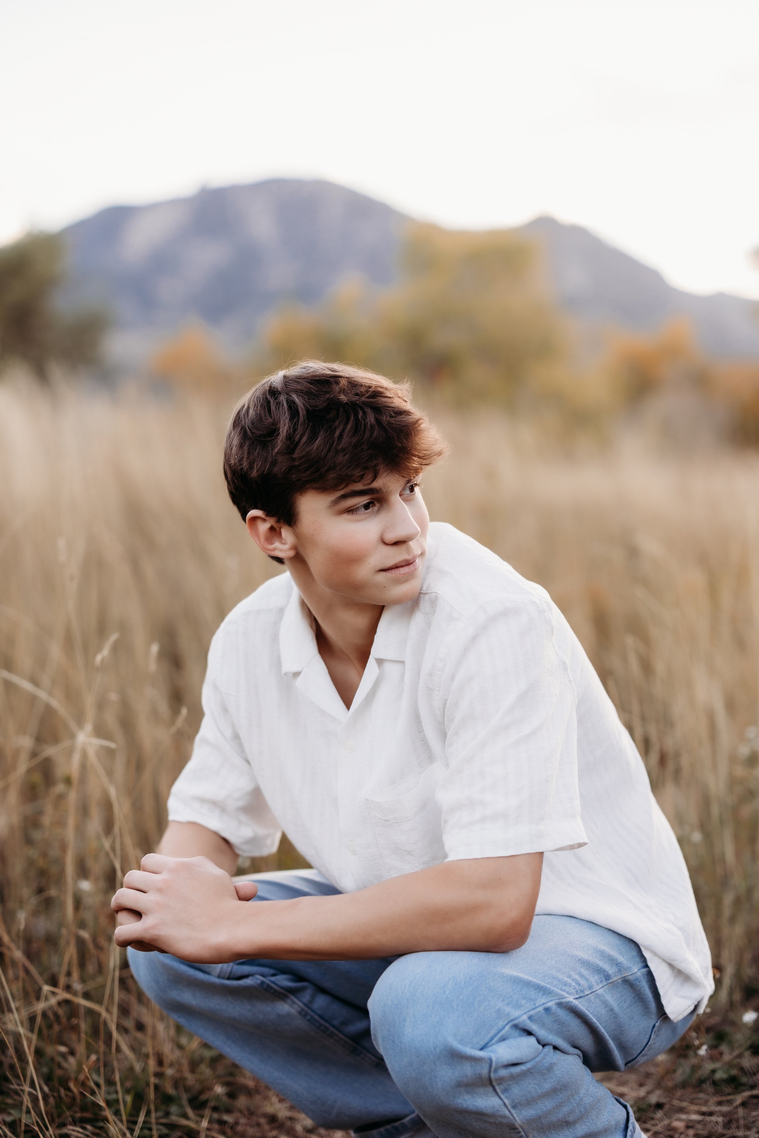 Boy looking over his shoulder.