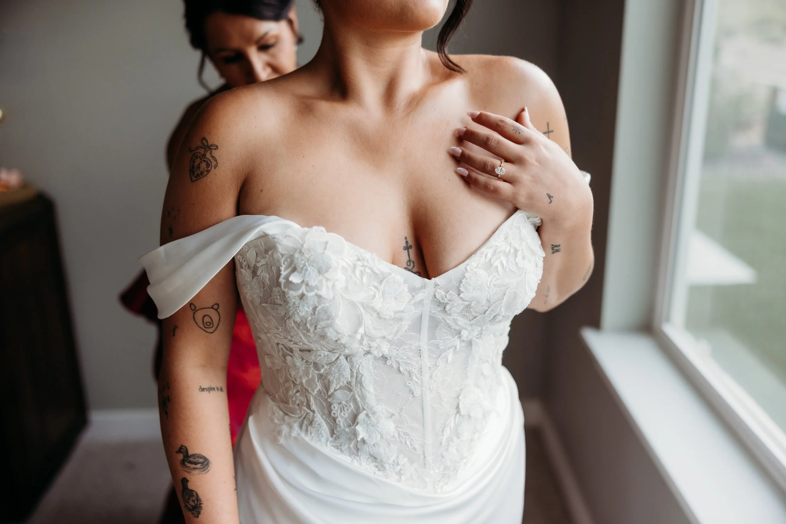 Close up of a bride's corset.