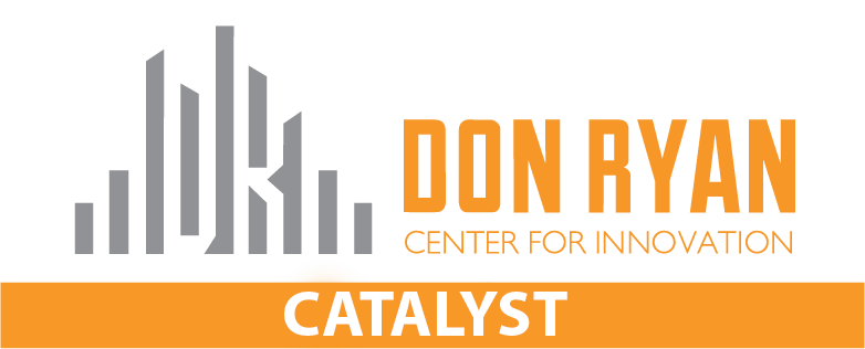 Logo for the Don Ryan Center for Innovation, featuring a stylized bar graph and the words 'Don Ryan Center for Innovation' and 'Catalyst' in orange and white text.