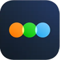 Icon with three overlapping circles in yellow, green, and blue on a dark background