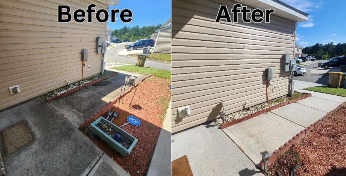 Before and after picture of a home, showing the capabilities of Costal Clean, LLC.