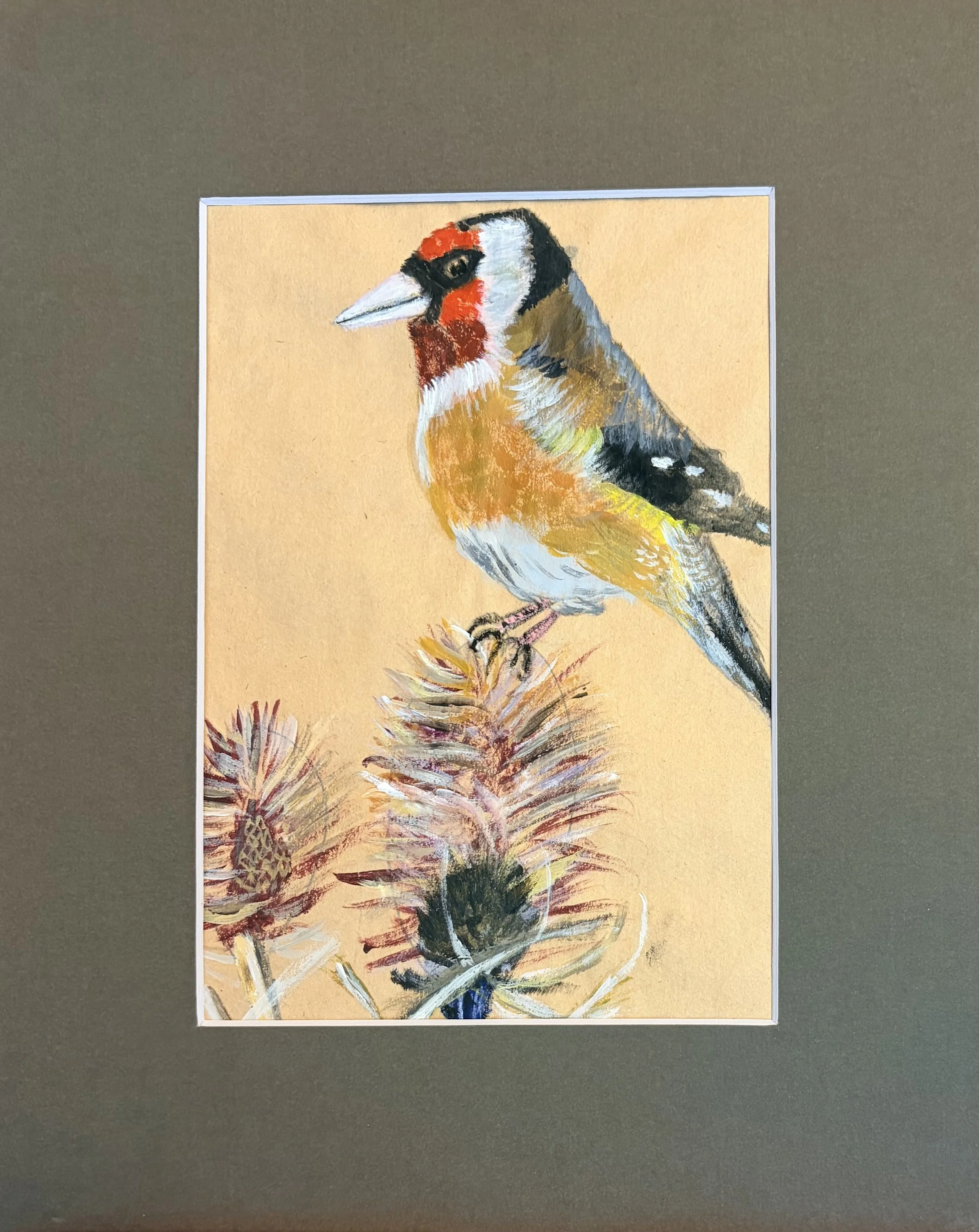 Goldfinch on Brown Paper
