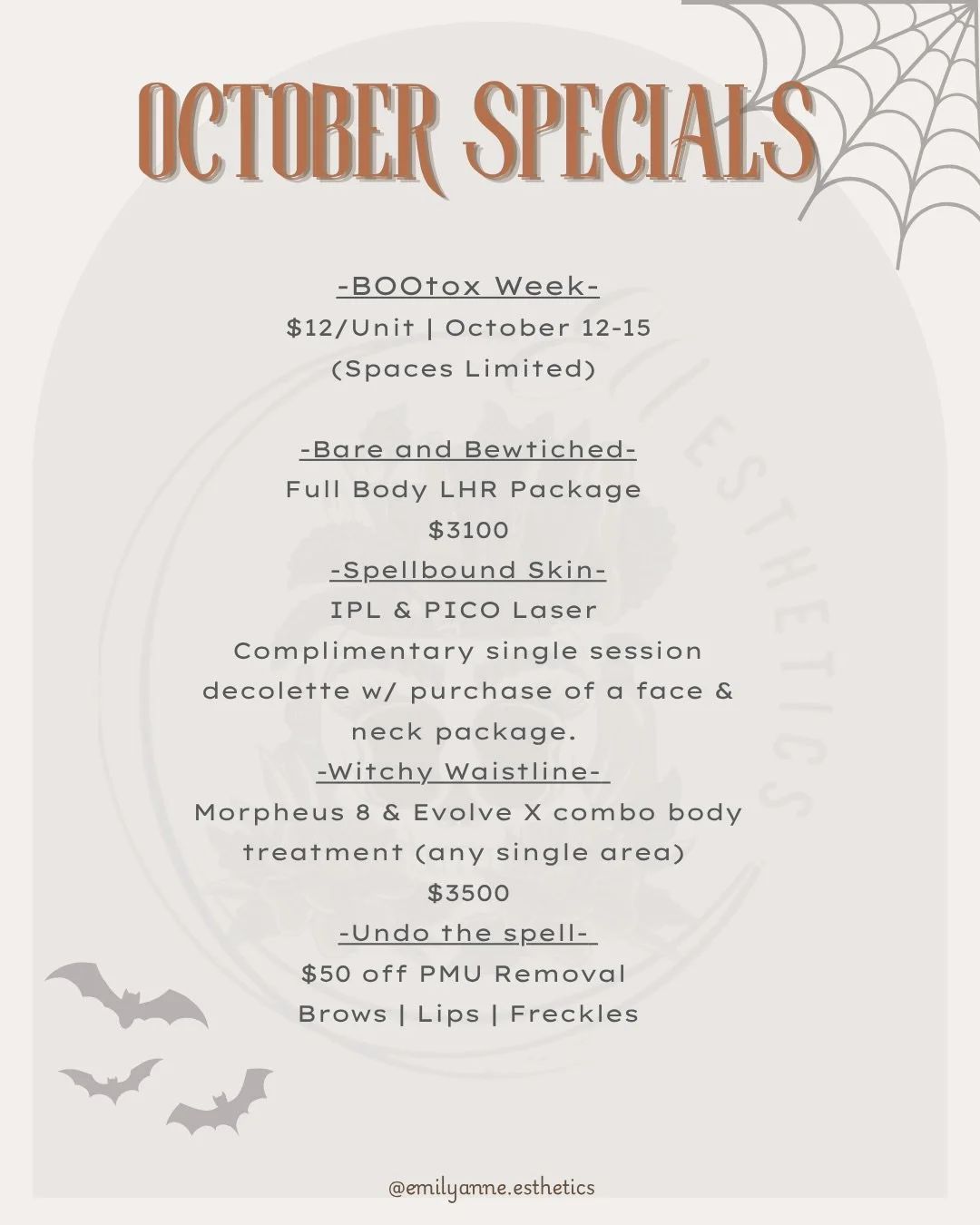 Spooky October Specials are here! 🕷️ 🎃 
__________

🗓️book your appointment using the link in bio 
________

🍒: payment plans available for services over $300 through @withcherryus
💰: @afterpayusa available for online product store purchases 
__