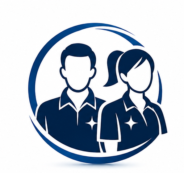 Icon of a man and woman in cleaning uniforms as part of a professional team committed to excellence.