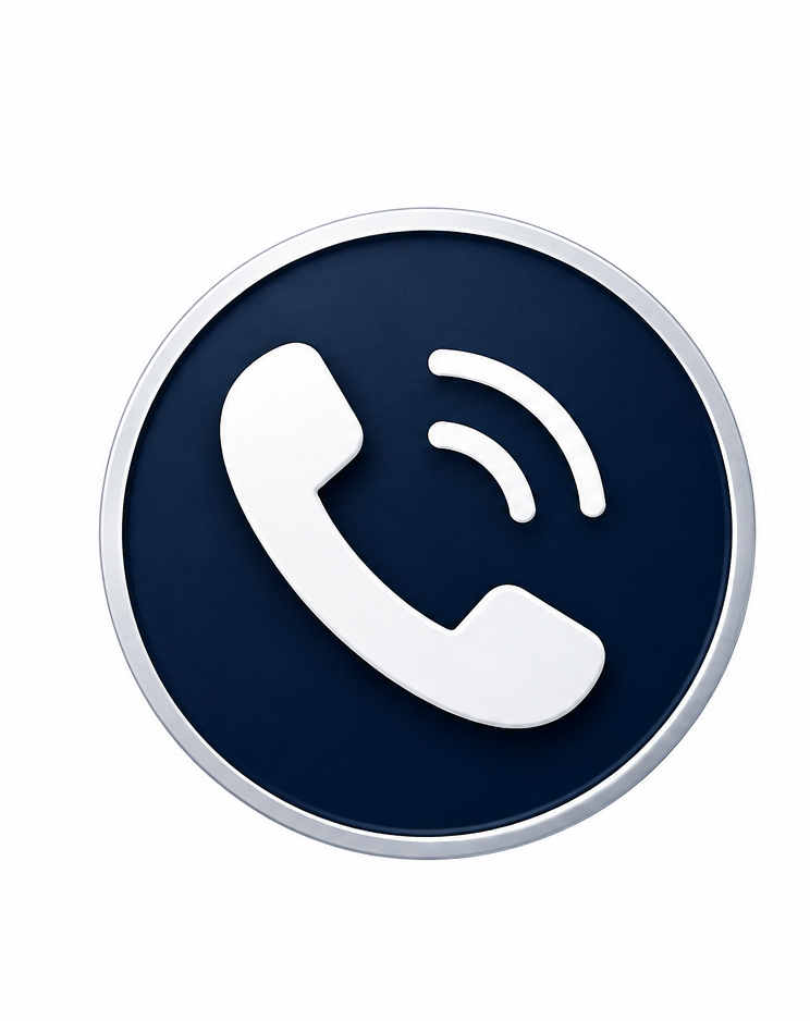 Icon representing a phone call with signal waves, in a circular blue background