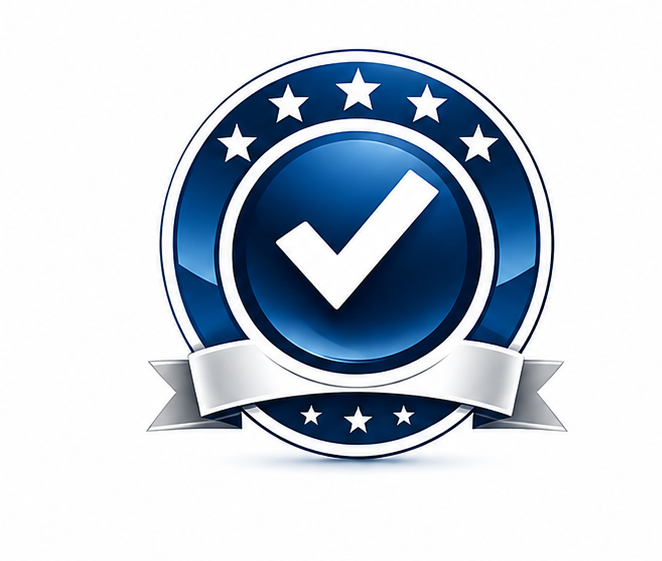 Blue circular badge indicating quality and detailed inspections.
