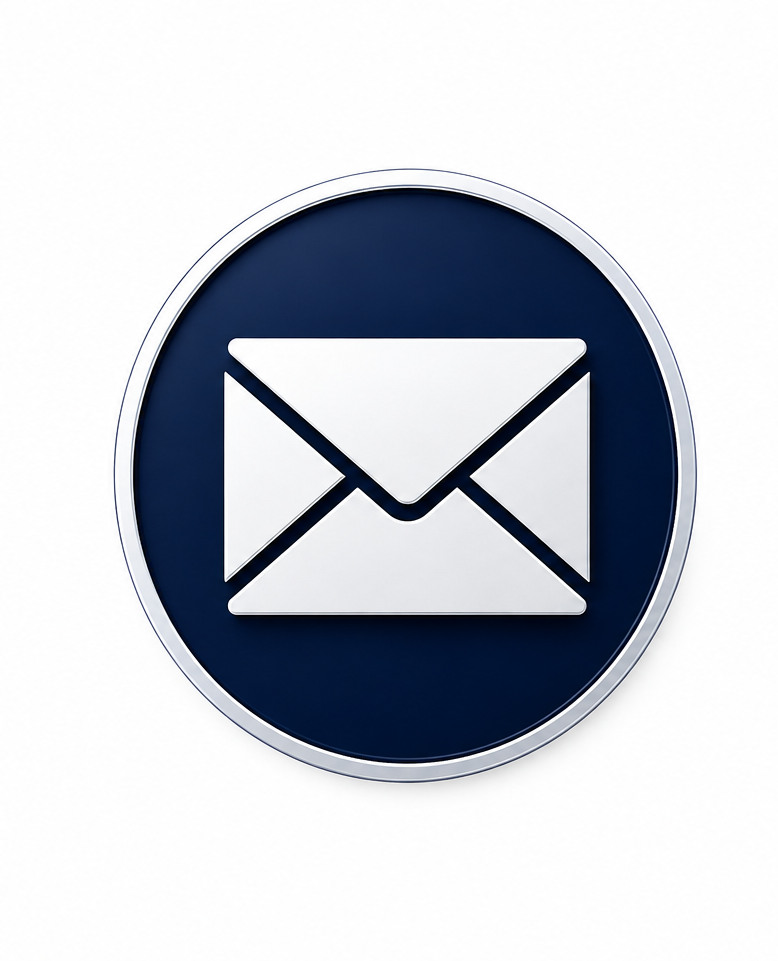 Icon of a white envelope on a navy blue circular background, representing email or messaging.