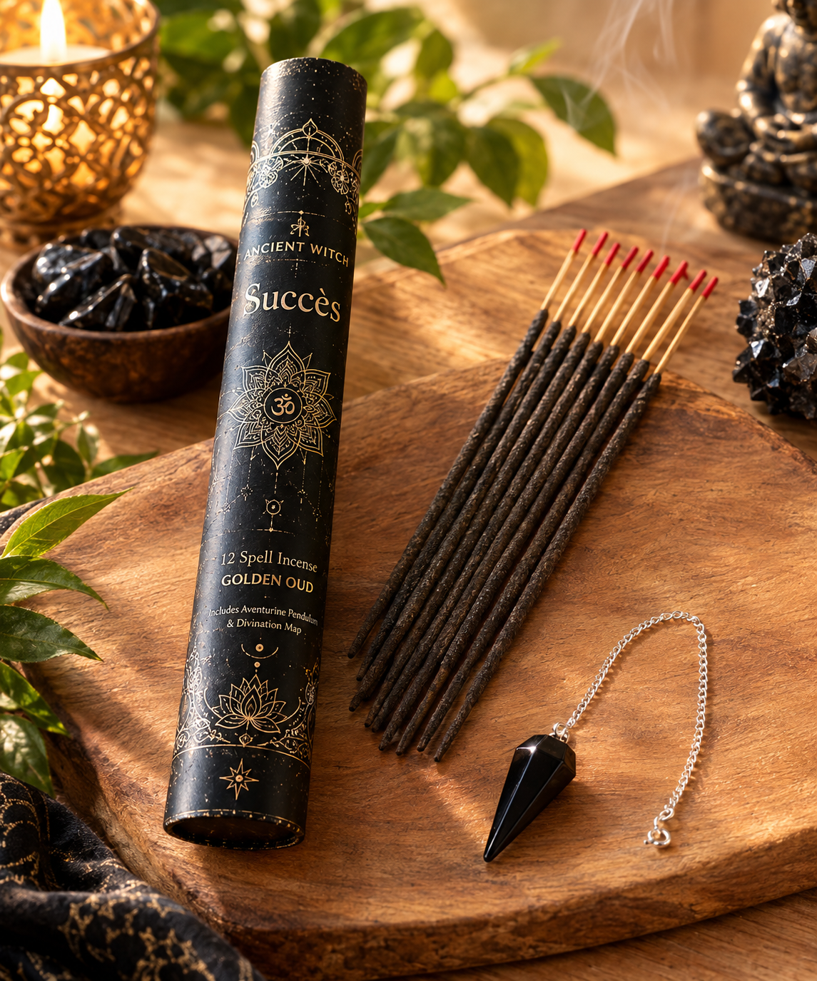 Tube d’Encens – Succès – Pendule Obsidienne Noire