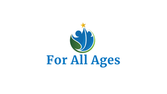 Logo featuring a stylized blue globe with a gold star at the top, and green leaves at the bottom, with the text 'For All Ages' below.