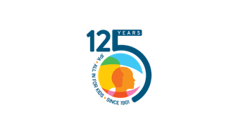A logo celebrating 12 years, featuring a circular design with colorful silhouettes of a child's and an adult's profile, and text reading '12 Years'.