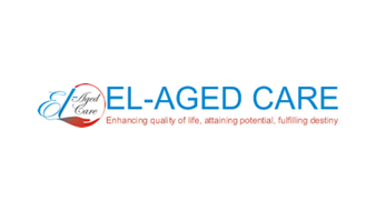 Logo for EL-AGED CARE, with a red and blue design and the tagline 'Enhancing quality of life, attaining potential, fulfilling destiny'.