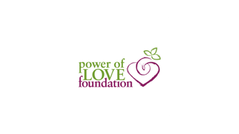 Logo of the Power of Love Foundation with a stylized pink heart and leaf design.