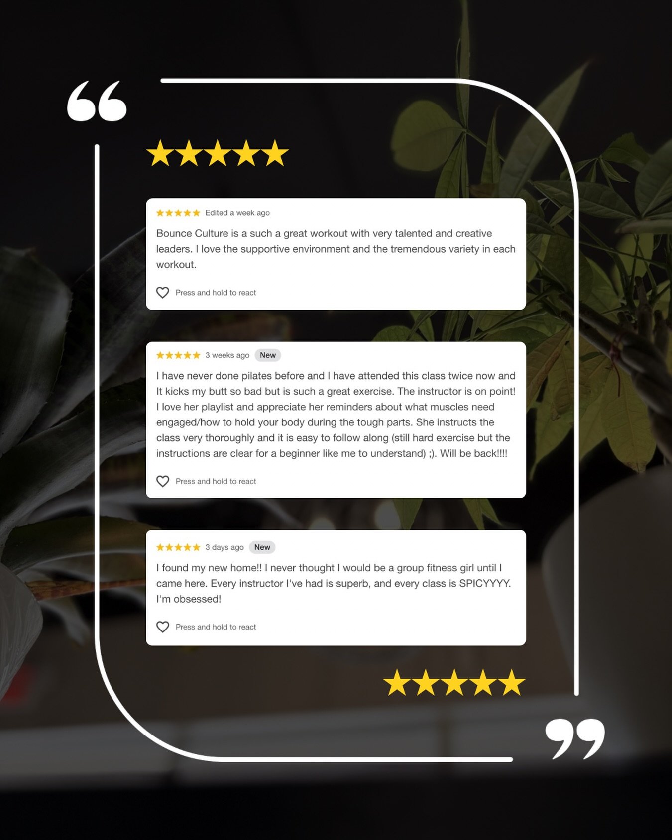 our favorite kind of feedback 🥹🤍

come for the workout, stay for the people, the playlists, the spicyyyy classes &amp; that &ldquo;i found my new home&rdquo; feeling 🫶🏼