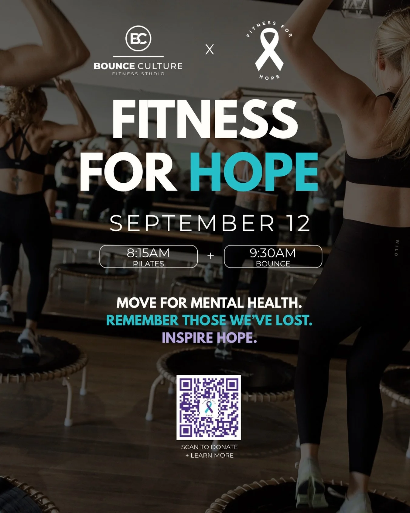 💜🩵 MOVE FOR HOPE 🩵💜

This Saturday, we&rsquo;re joining fitness studios  across the country for Fitness for Hope. A weekend of fitness classes created to remember those we&rsquo;ve lost, support mental health, and inspire hope.

Donations to the 