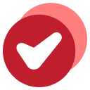 Red circular icon with a white checkmark inside.