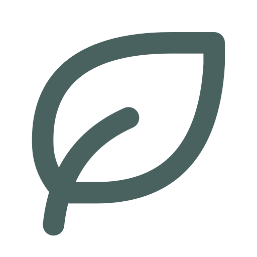 Minimalist icon of a leaf, representing nature or eco-friendliness.
