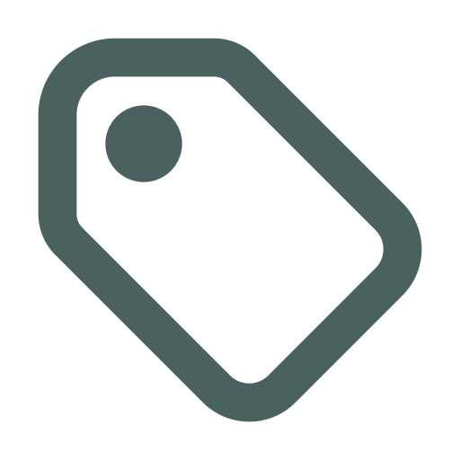 A gray price tag icon with a rounded corner and a hole at the top.