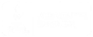 Logo for an accredited business with a badge indicating accreditation