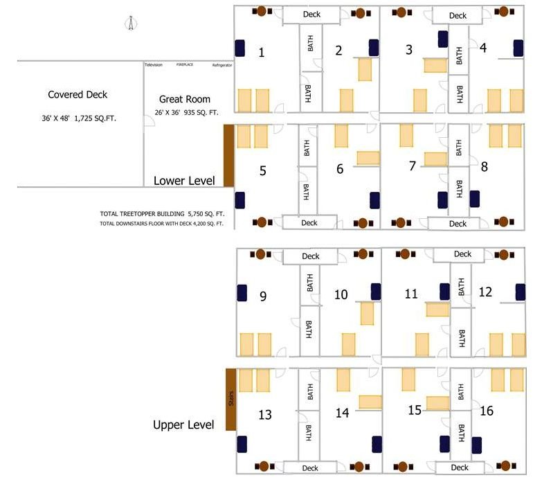 TreeTopper Lodge 16 Room Floor Plan