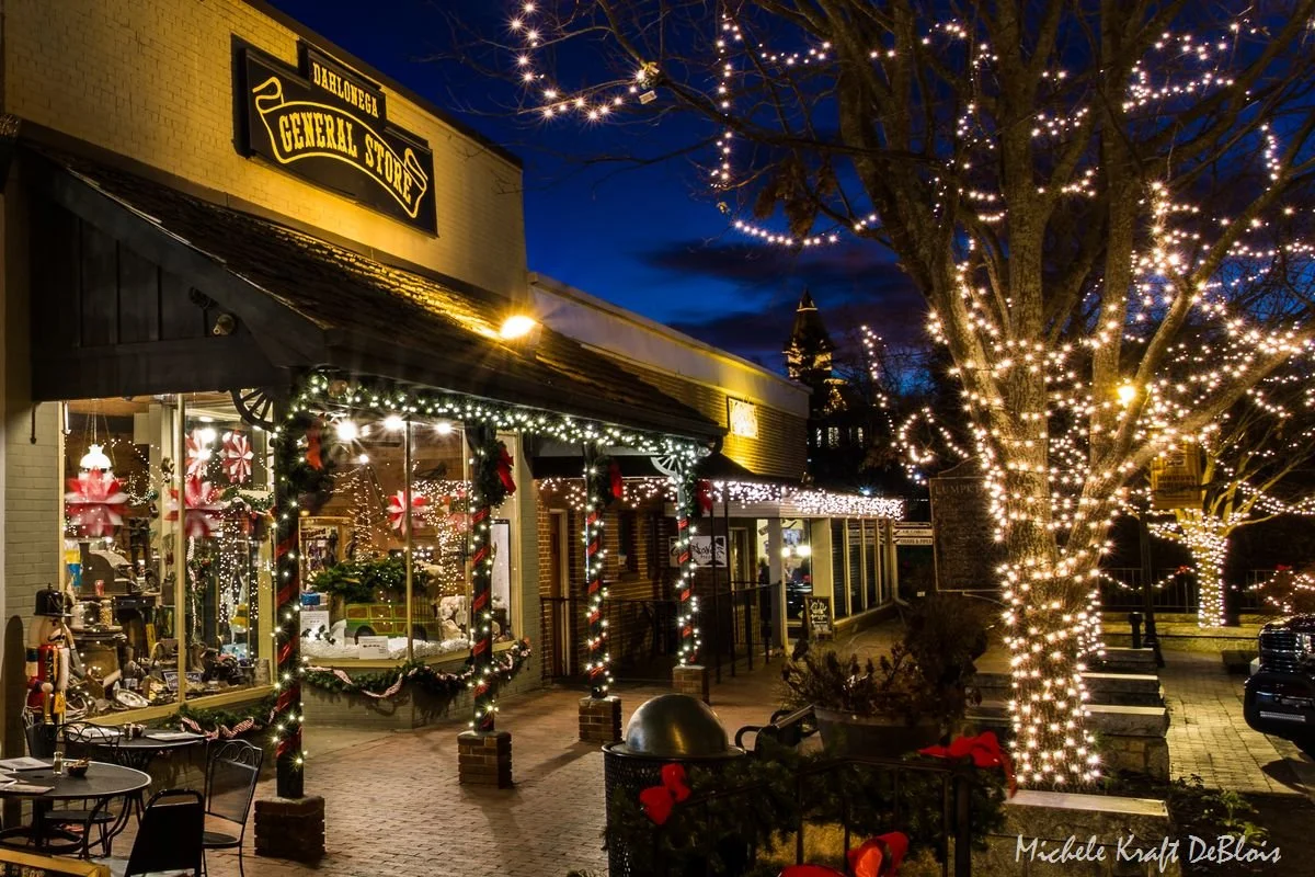 The General Store on the square in Dahlonega lit up for Christmas