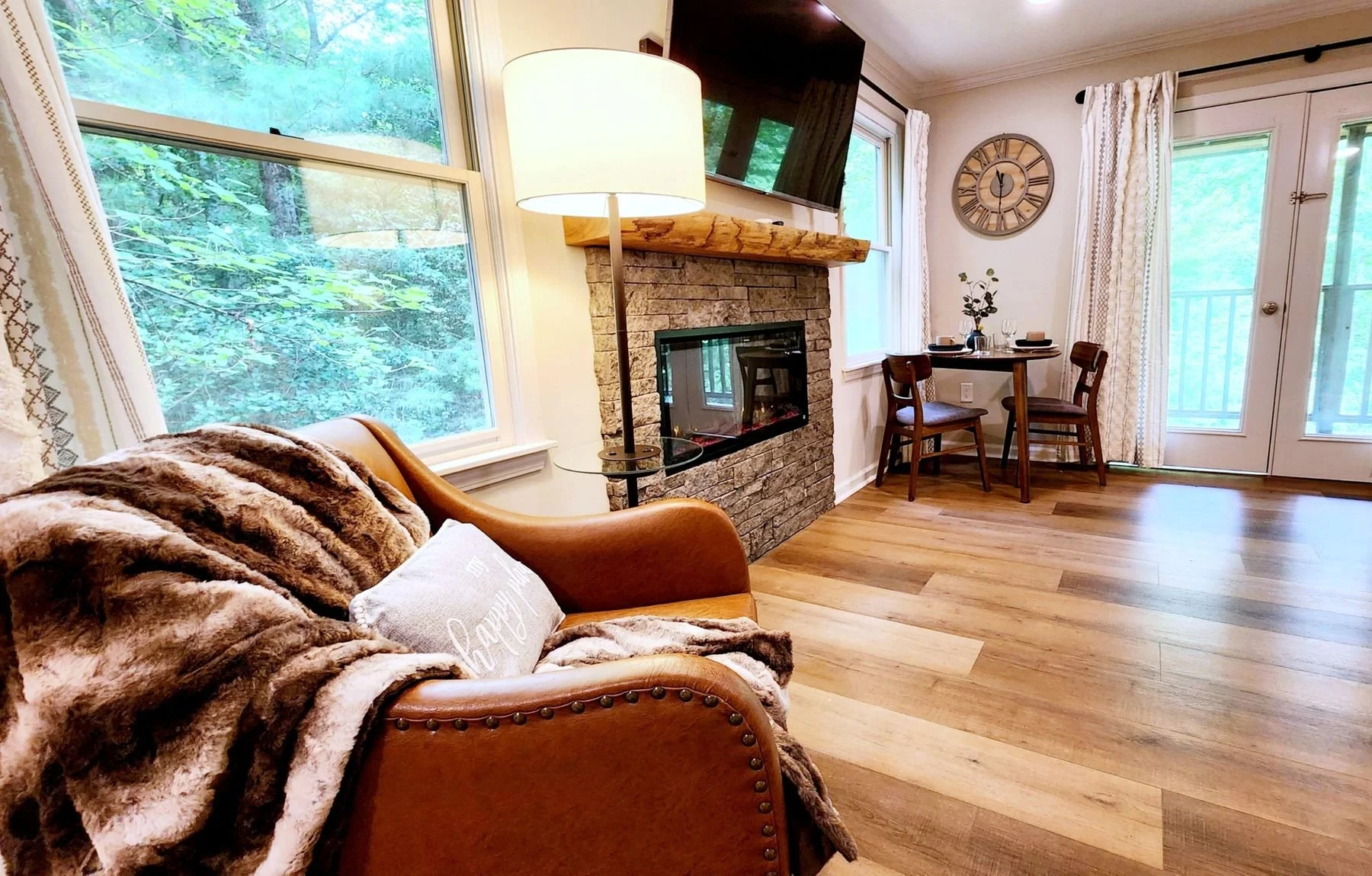 Newly remodeled adult-only King Junior Suite featuring custom mood lighting and an electric fireplace.