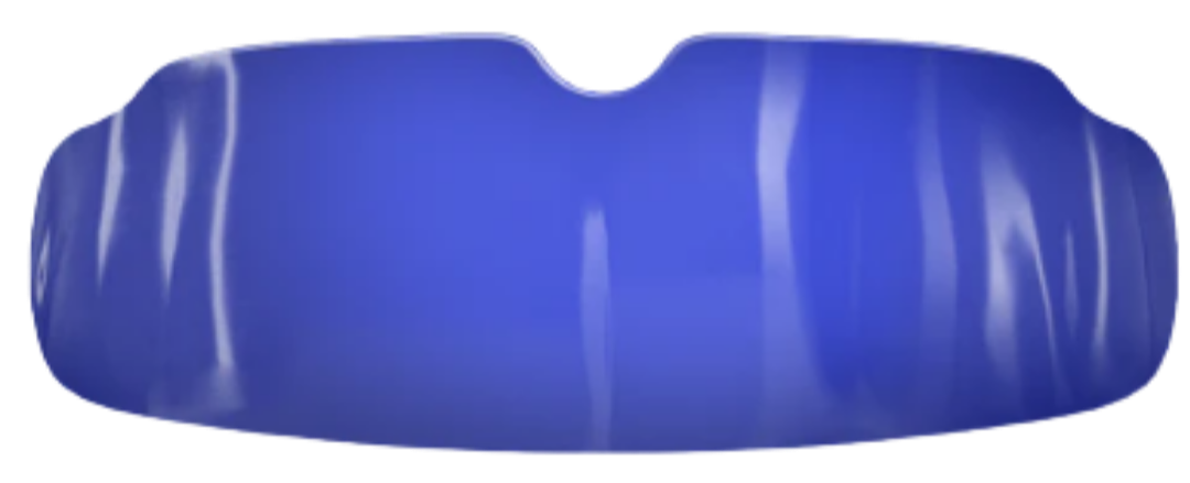 Close-up image of a blue object with ridges, possibly a container or a part of a device.