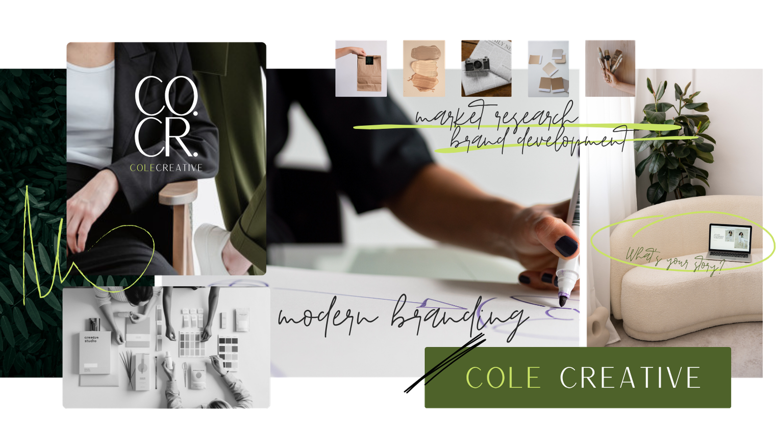 Cole Creative branding and website development featuring brand strategy, visual identity and website design.