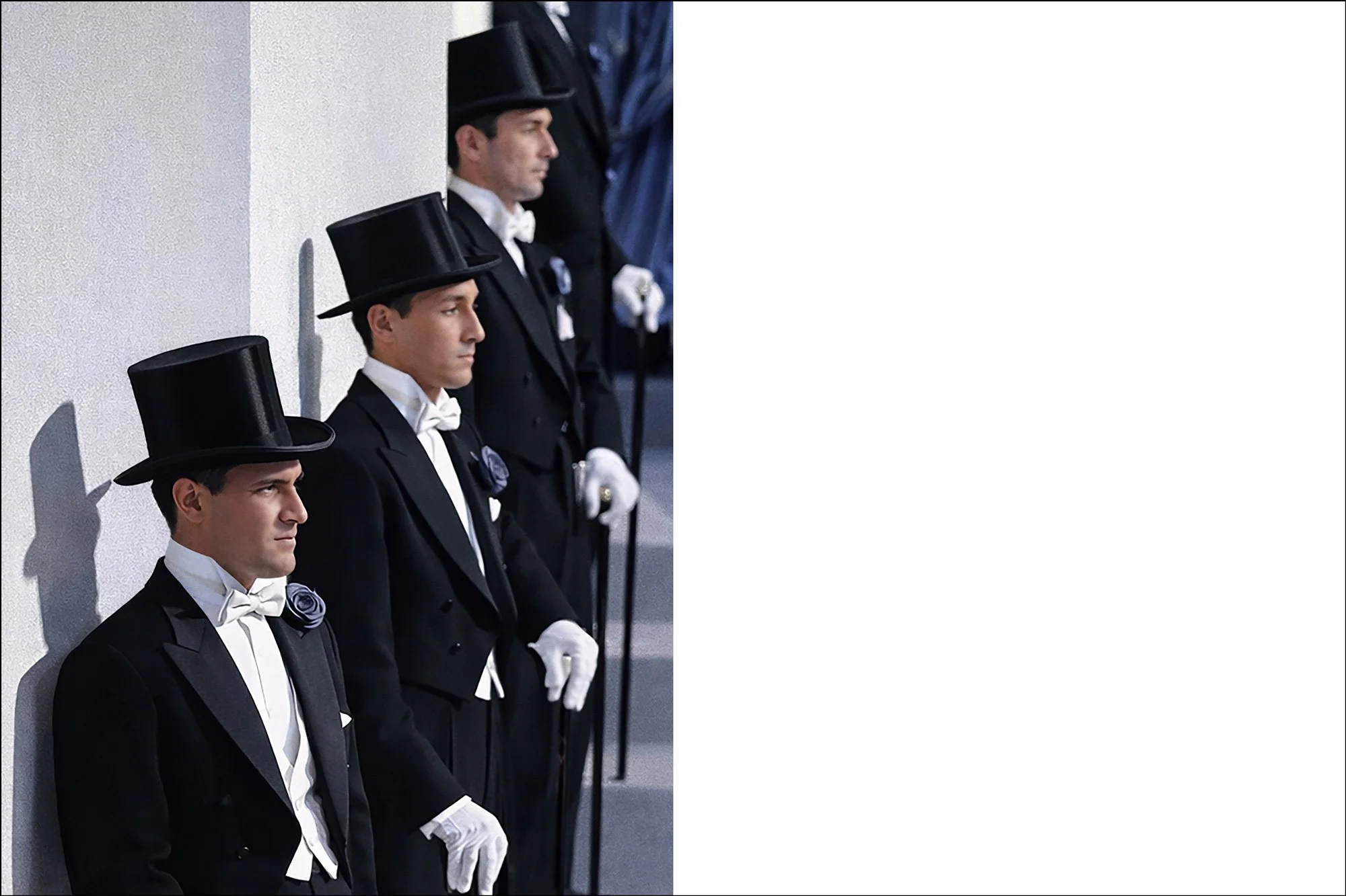 Neal Spector archival print featuring a line of men in tuxes paired with white negative space