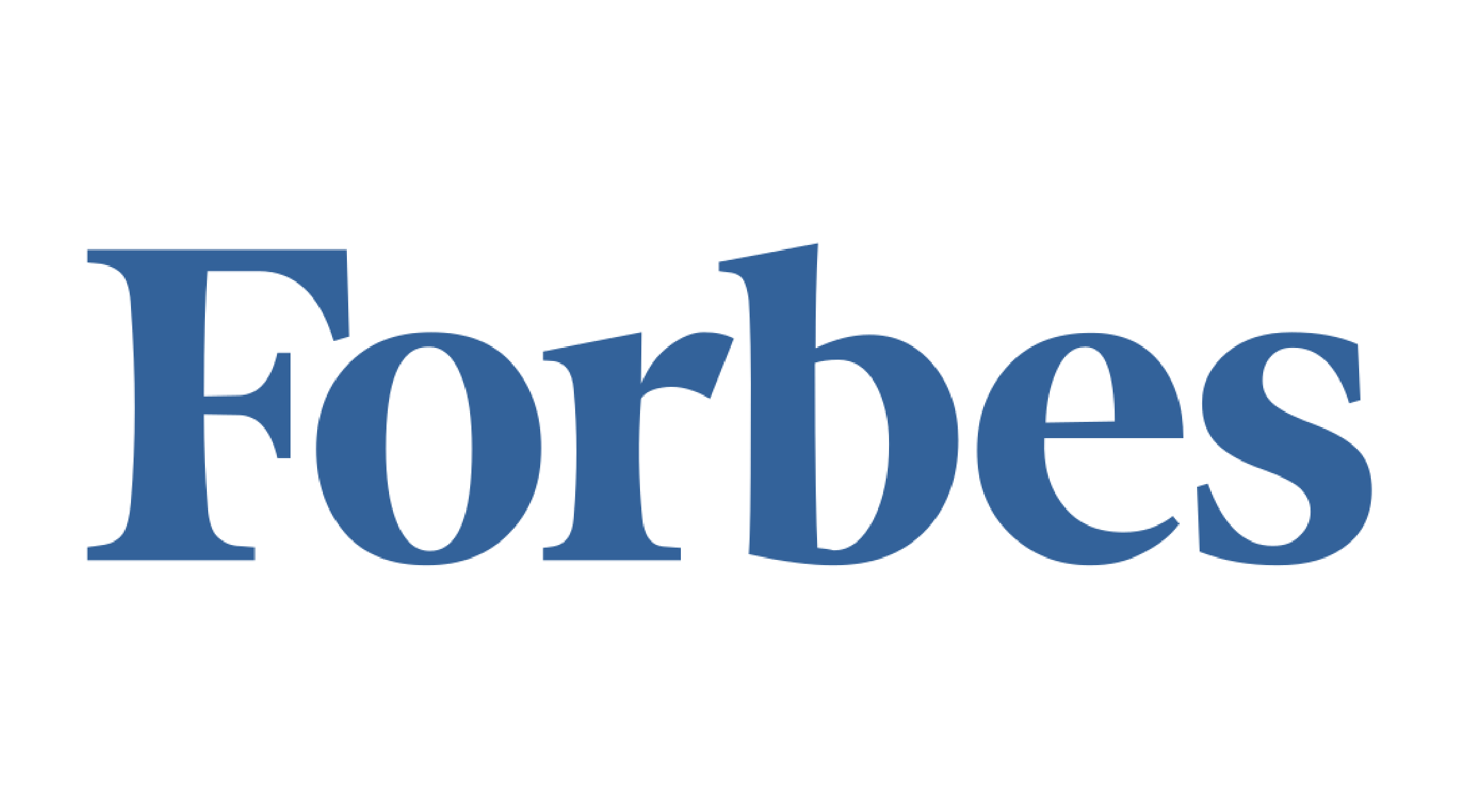 Text that reads 'Forbes' in large blue letters.