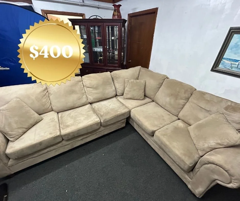 Tan Microfiber L-Shaped Sectional Sofa