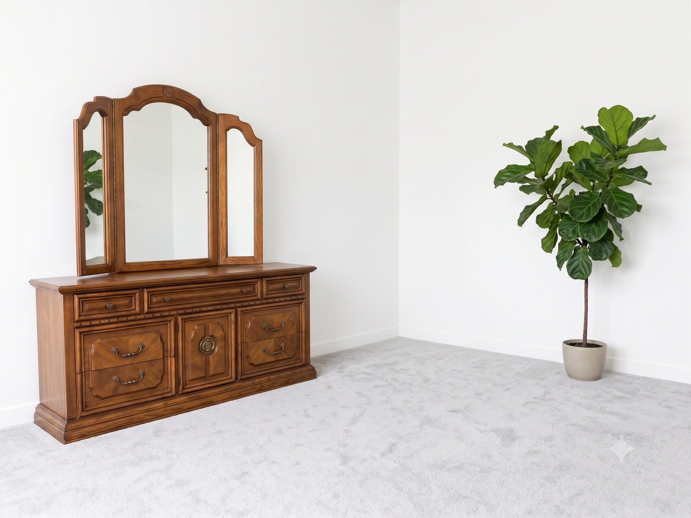 Vintage Statement Oak Triple-Mirror Dresser - $300