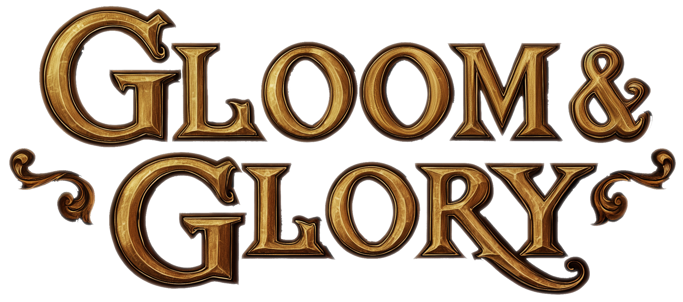 The words "Gloom & Glory" in ornate, gold-colored, stylized letters with decorative flourishes.