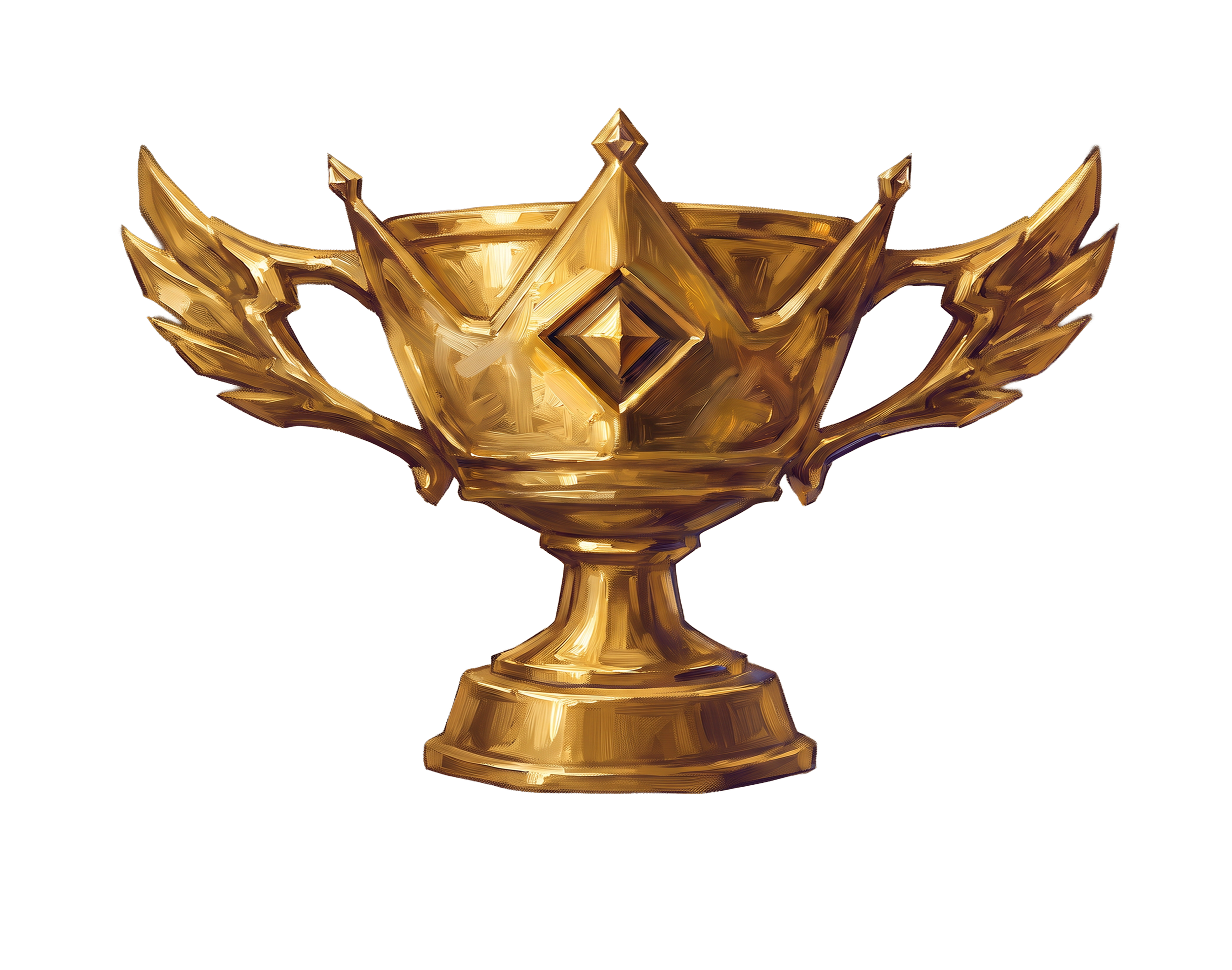 A golden trophy with a star and geometric design on its front, set against a plain background.