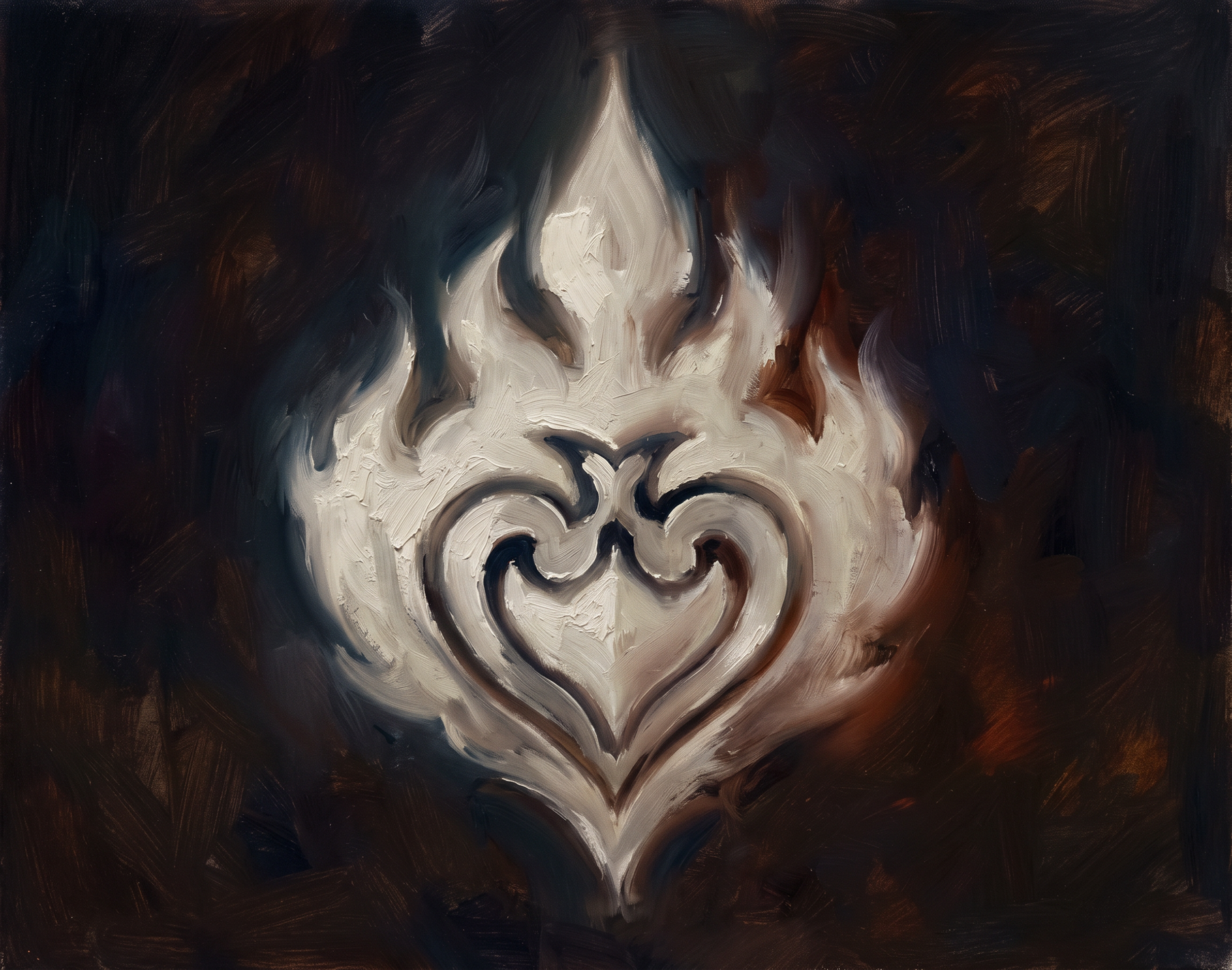 Abstract painting featuring a stylized lion's face with bold brushstrokes in shades of brown, black, and white.