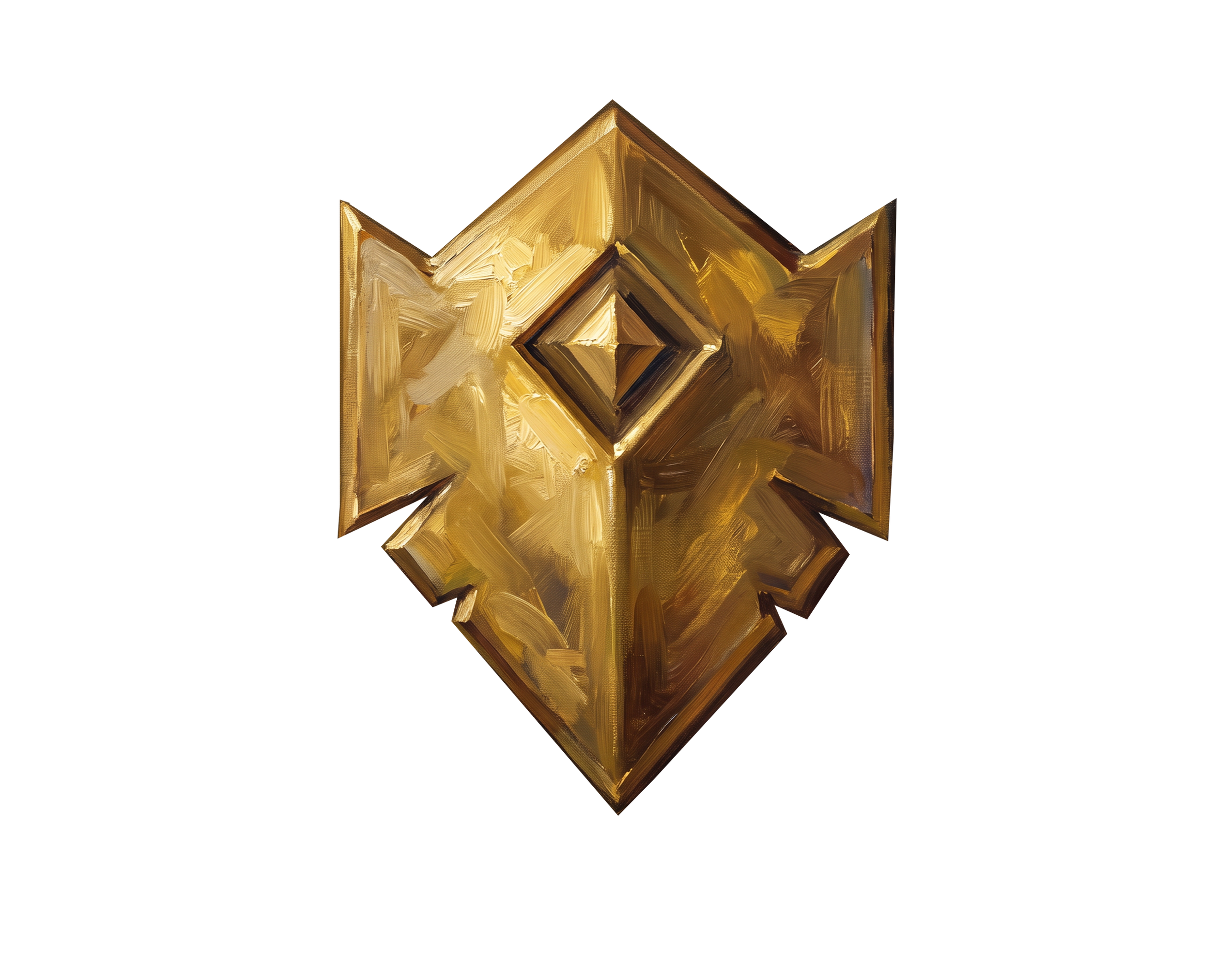 A gold-colored, 3D diamond-shaped object with a textured surface, seen from a three-quarter view.