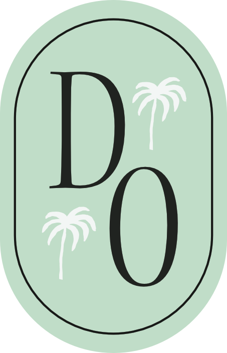 Diana Oates D.O. Logo in light green with black text and white palm trees