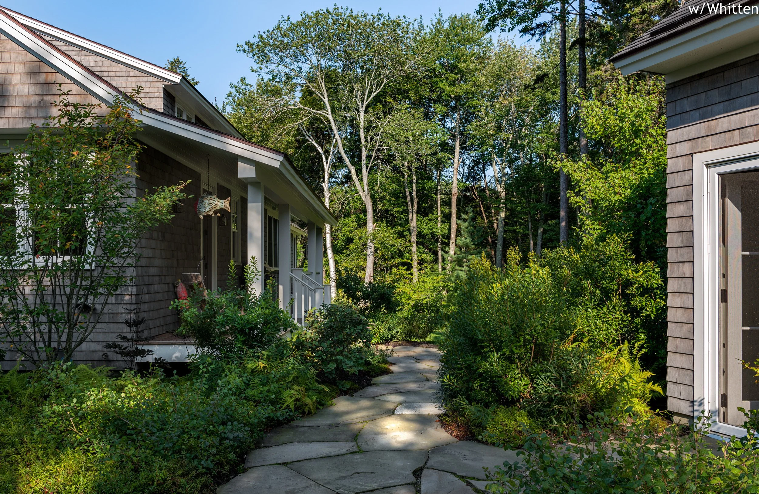 BEASLEY ARCHITECTURE AND DESIGN - JAMES BEASLEY ARCHITECT - shingle style - coastal architecture- screen porch - HUMAN ARCHITECTURE - fireplace - MAINE - NEW ENGLAND - CUSTOM archititecture - traditional - sleeping porch - open corner fireplace