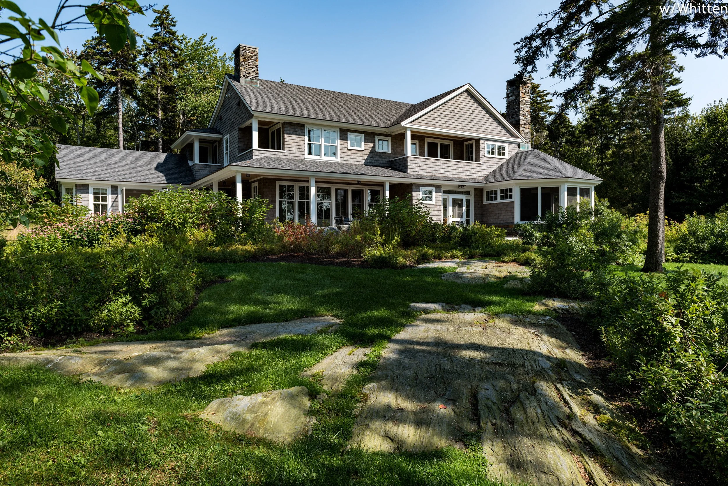BEASLEY ARCHITECTURE AND DESIGN - JAMES BEASLEY ARCHITECT - shingle style - coastal architecture- screen porch - HUMAN ARCHITECTURE - fireplace - MAINE - NEW ENGLAND - CUSTOM archititecture - traditional - sleeping porch - open corner fireplace