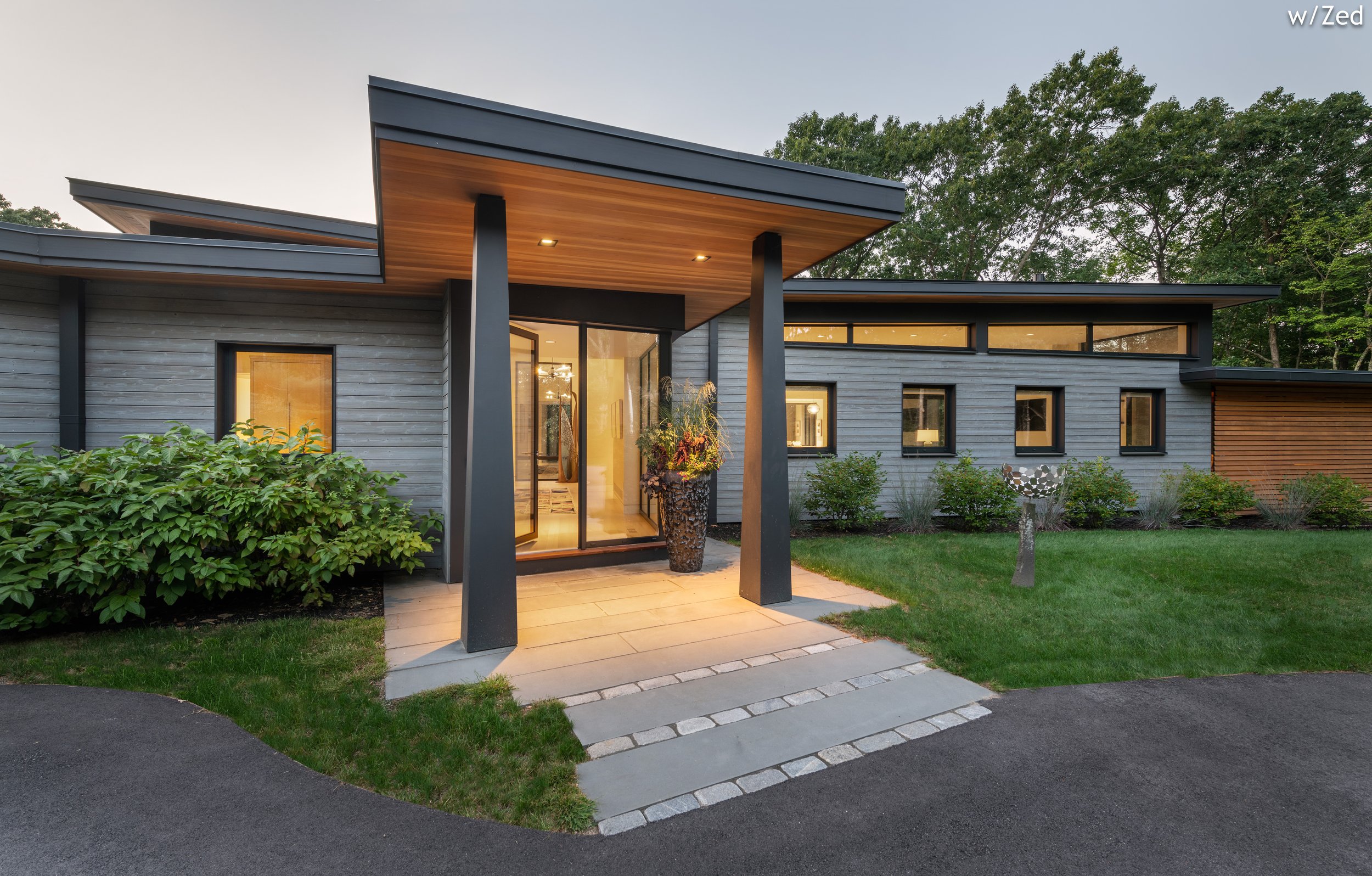 BEASLEY ARCHITECTURE AND DESIGN - JAMES BEASLEY ARCHITECT - BaaD -midcentury modern - pastural architecture - screen porch - HUMAN ARCHITECTURE - fireplace - MAINE - NEW ENGLAND - CUSTOM architecture - modern -  zero energy design - New England Conte