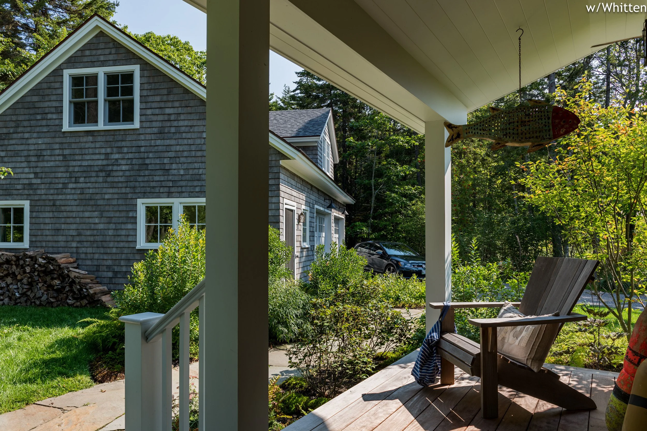 BEASLEY ARCHITECTURE AND DESIGN - JAMES BEASLEY ARCHITECT - shingle style - coastal architecture- screen porch - HUMAN ARCHITECTURE - fireplace - MAINE - NEW ENGLAND - CUSTOM archititecture - traditional - sleeping porch - open corner fireplace