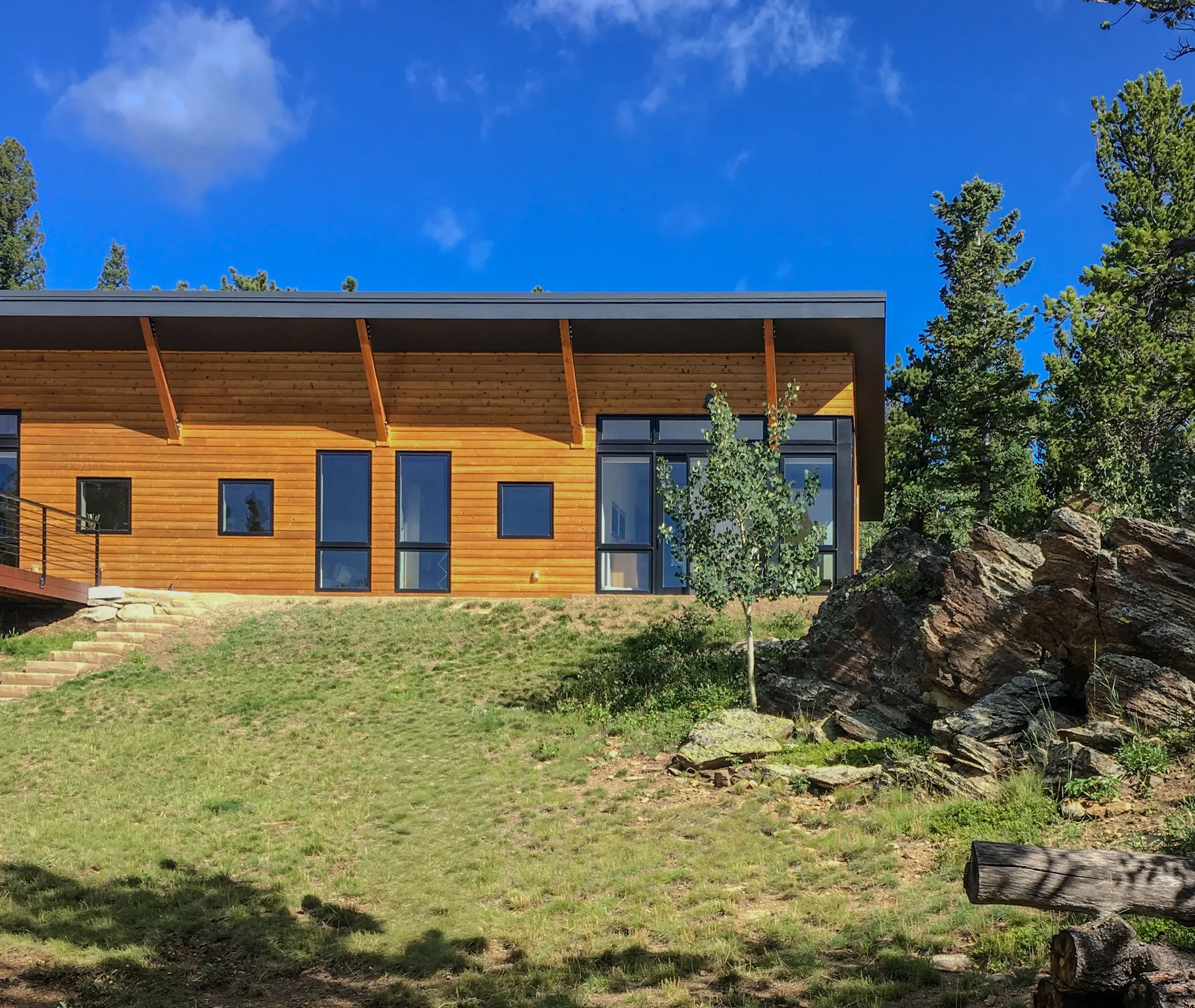 BEASLEY ARCHITECTURE AND DESIGN - JAMES BEASLEY ARCHITECT - BaaD - midcentury modern - mountain architecture -Corner glass - passive solar - HUMAN ARCHITECTURE - Boulder - Nederland - Colorado -  off the grid  - CUSTOM residential architecture - mode