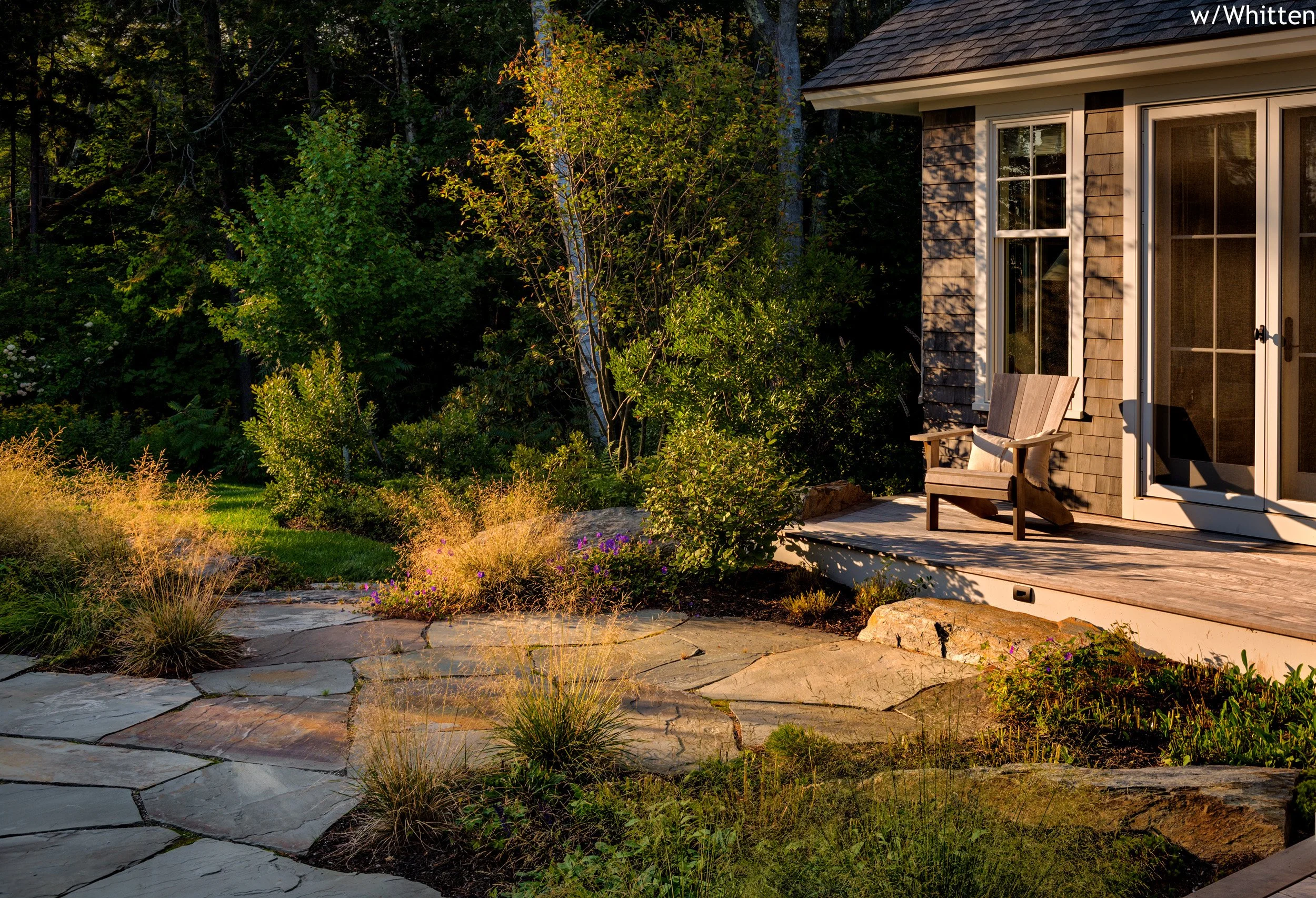 BEASLEY ARCHITECTURE AND DESIGN - JAMES BEASLEY ARCHITECT - shingle style - coastal architecture- screen porch - HUMAN ARCHITECTURE - fireplace - MAINE - NEW ENGLAND - CUSTOM archititecture - traditional - sleeping porch - open corner fireplace