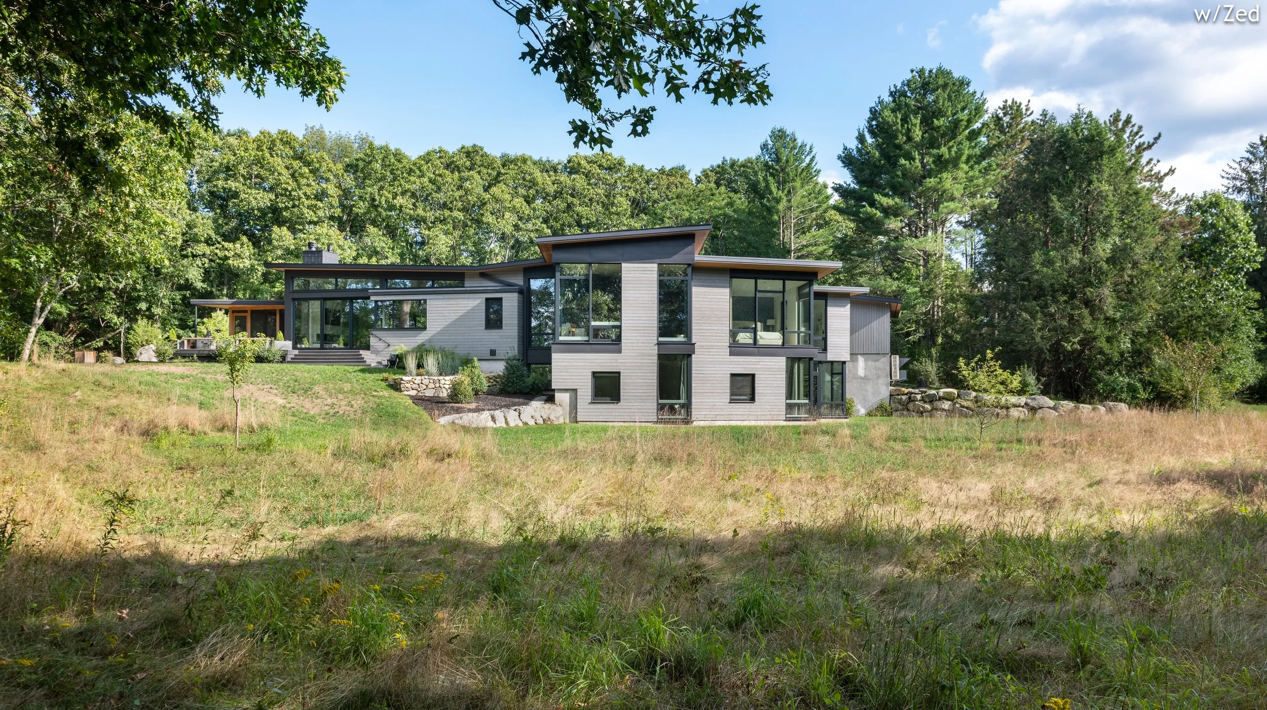 BEASLEY ARCHITECTURE AND DESIGN - JAMES BEASLEY ARCHITECT - BaaD -midcentury modern - pastural architecture - screen porch - HUMAN ARCHITECTURE - fireplace - MAINE - NEW ENGLAND - CUSTOM architecture - modern -  zero energy design - New England Conte