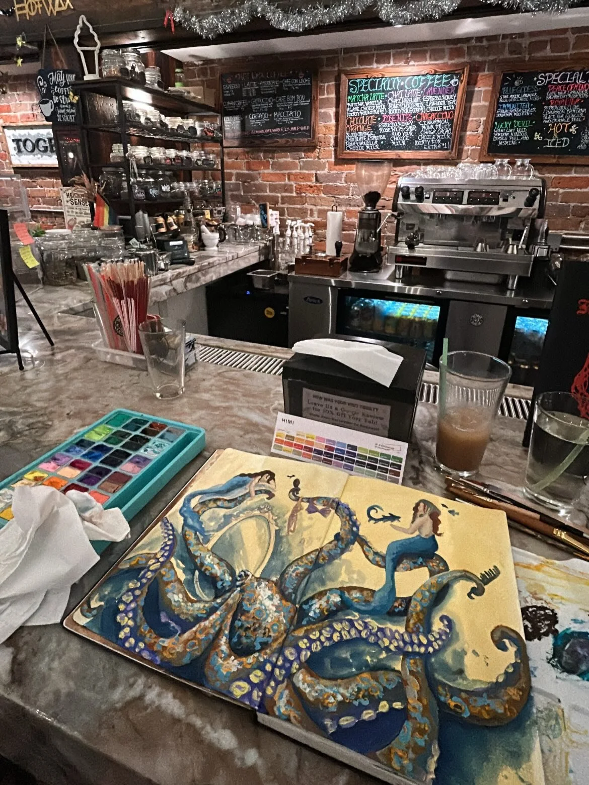 Himi gouache reminds me when things were simpler and it was nostalgic using it for the first time in over five years🥹 sneak peek of my second #mermay spread in my sketchbook. It&rsquo;s almost finished and will definitely be making prints when it is