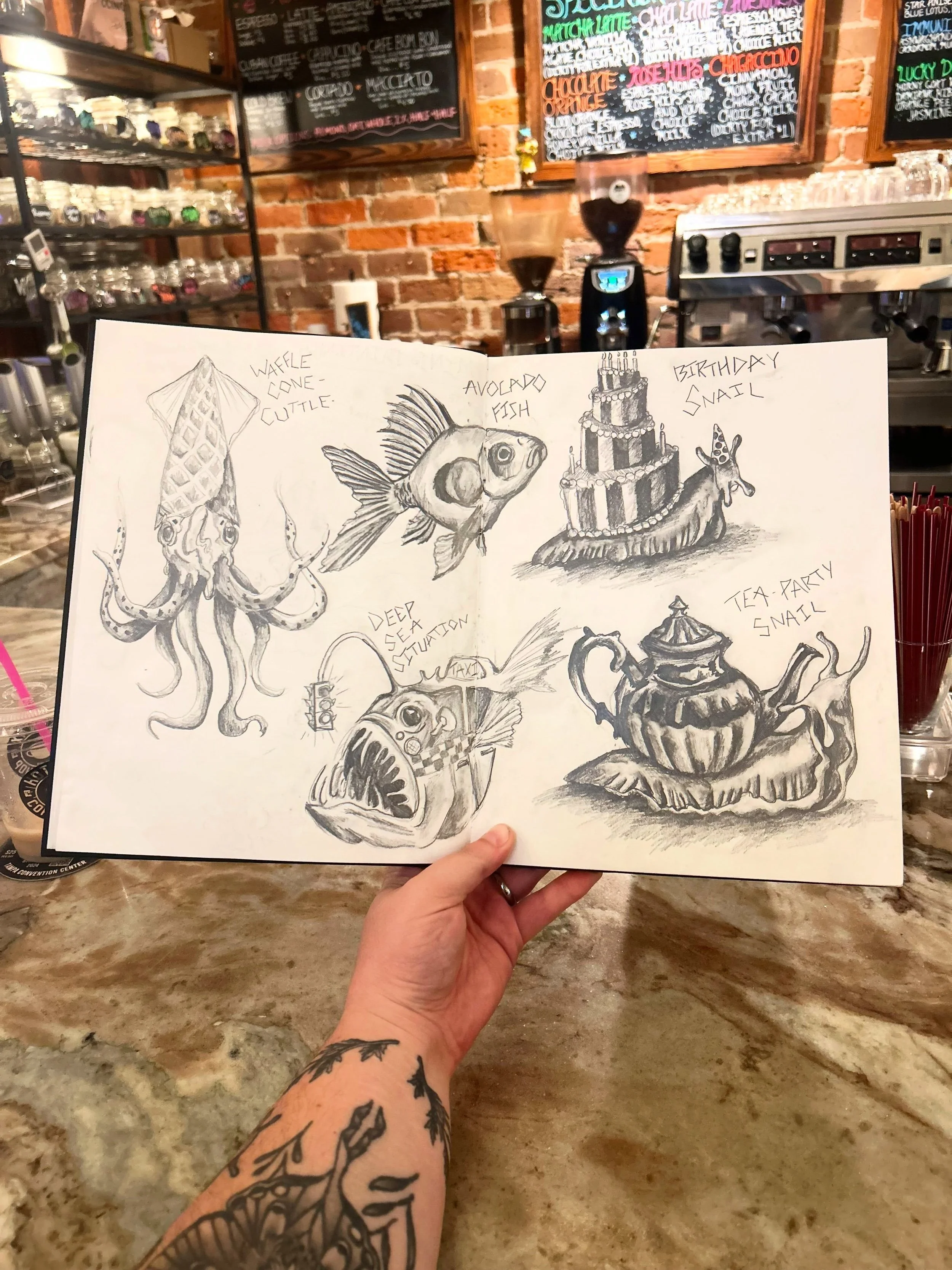 The Creature Collection has begun!!! Stay tuned because something big is in the works here💗 
Scroll to see more pages + comment your fav so far! 
~
~
~
#sketchbookillustration #sketchbookspread #surrealismart #tampaartist #drawinginspiration