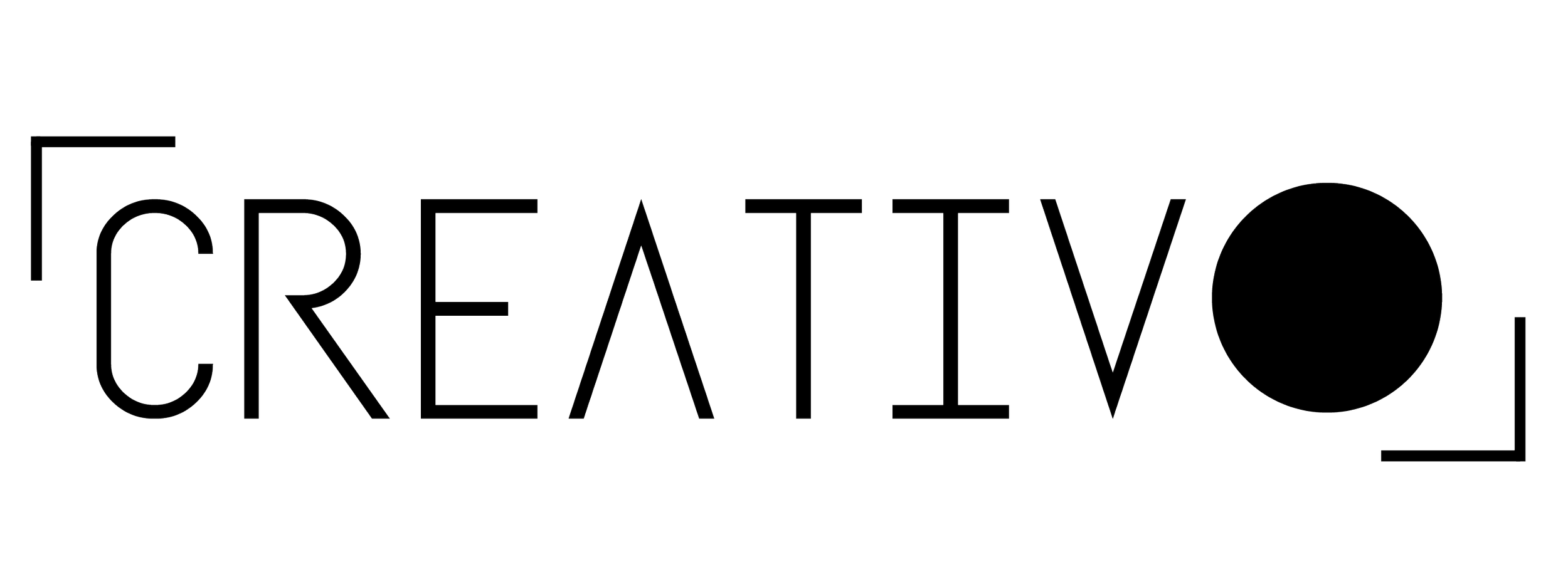 Logo for company Creativo Design with black text that reads "Creativo" with brackets around the word.